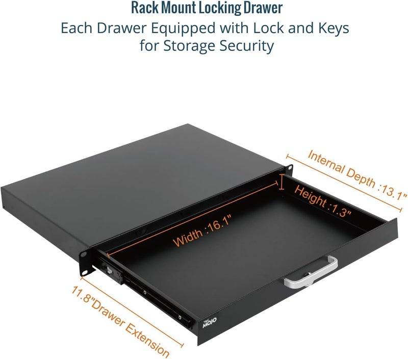 Tecmojo 1U Rack Drawer,Rack Mount Drawer for 19in Network Equipment/Server/AV Rack or Cabinet Enclosure,Sliding and Lockable Server Rack Drawer - Load-Bearing 22lb (10kg),with Cable Management Holes - Image 3